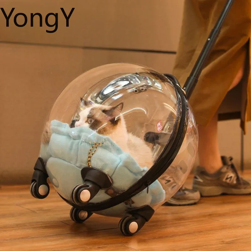 Cat Bag Outdoor Portable Trolley Case Space Capsule Cats Backpack Diaper Bag Large Capacity Transparent Pet Cat Carriers