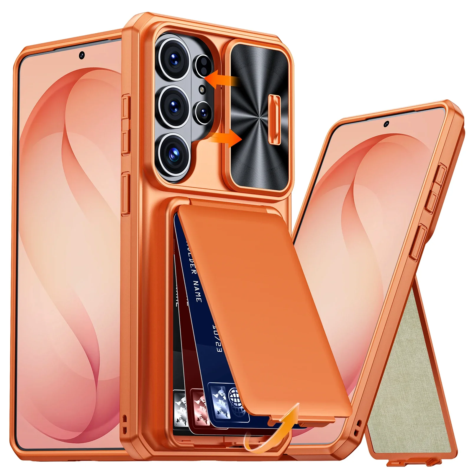 Für Samsung Galaxy S26 Ultra Handyhülle, mit Kamerahüllenhalter, Vollständige Abdeckung TPU, Stoßfeste Handyhülle - Orange