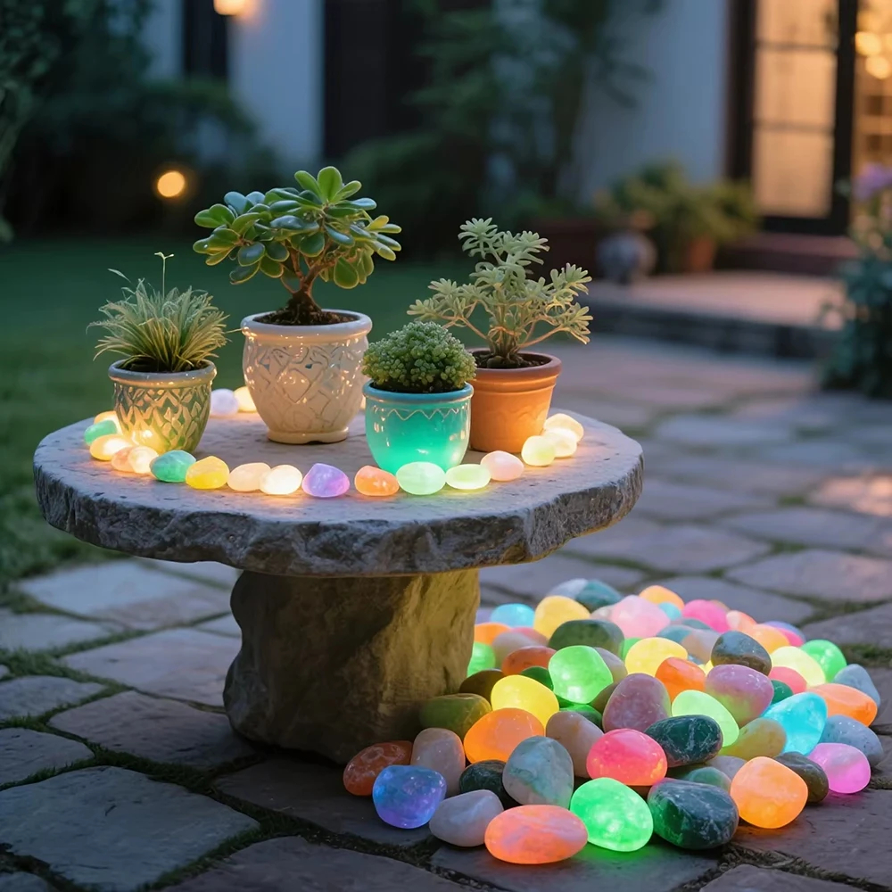 20 قطعة/الحقيبة يتوهج في الظلام حديقة الحصى الحديقة حديقة حجر حوض السمك توهج حجر ديكور خارجي الأحجار للديكور الدانتيل في الهواء الطلق