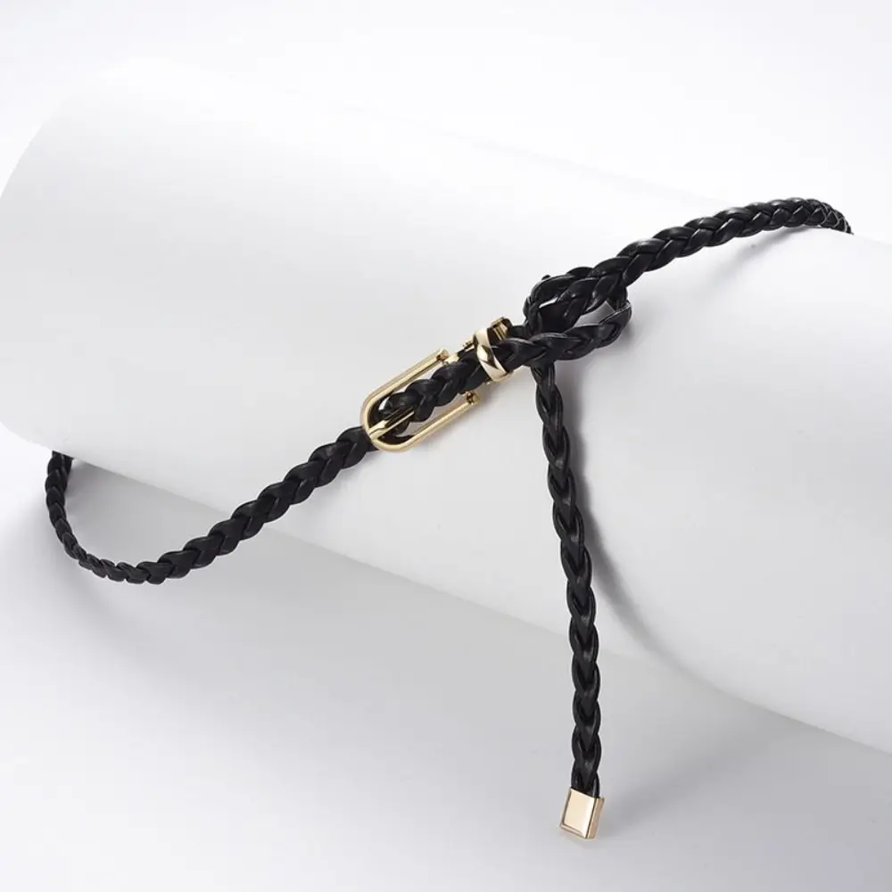 Trendy Metal Buckle Thin Belt Jeans Decor Korean Style Weave Belt Trouser Decoration Dress Decor PU Leather Waistband Daily