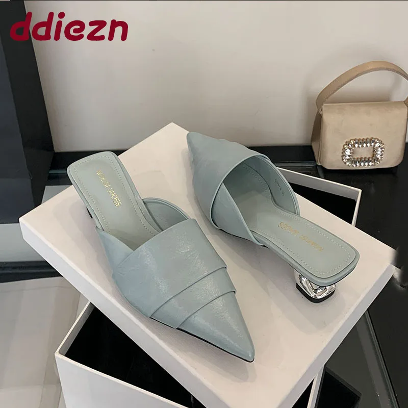 

2025 Fashion Strange Heels Women Pumps Slides Shoes Female Shallow Footwear Pointed Toe Ladies Heeled Shoes Sandals Mules