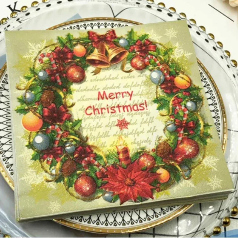 Colorful Printed Napkins Wholesale Christmas Style Bells Hotel Cafe Christmas Celebration Party Tissue Cloths Customizable 33*33
