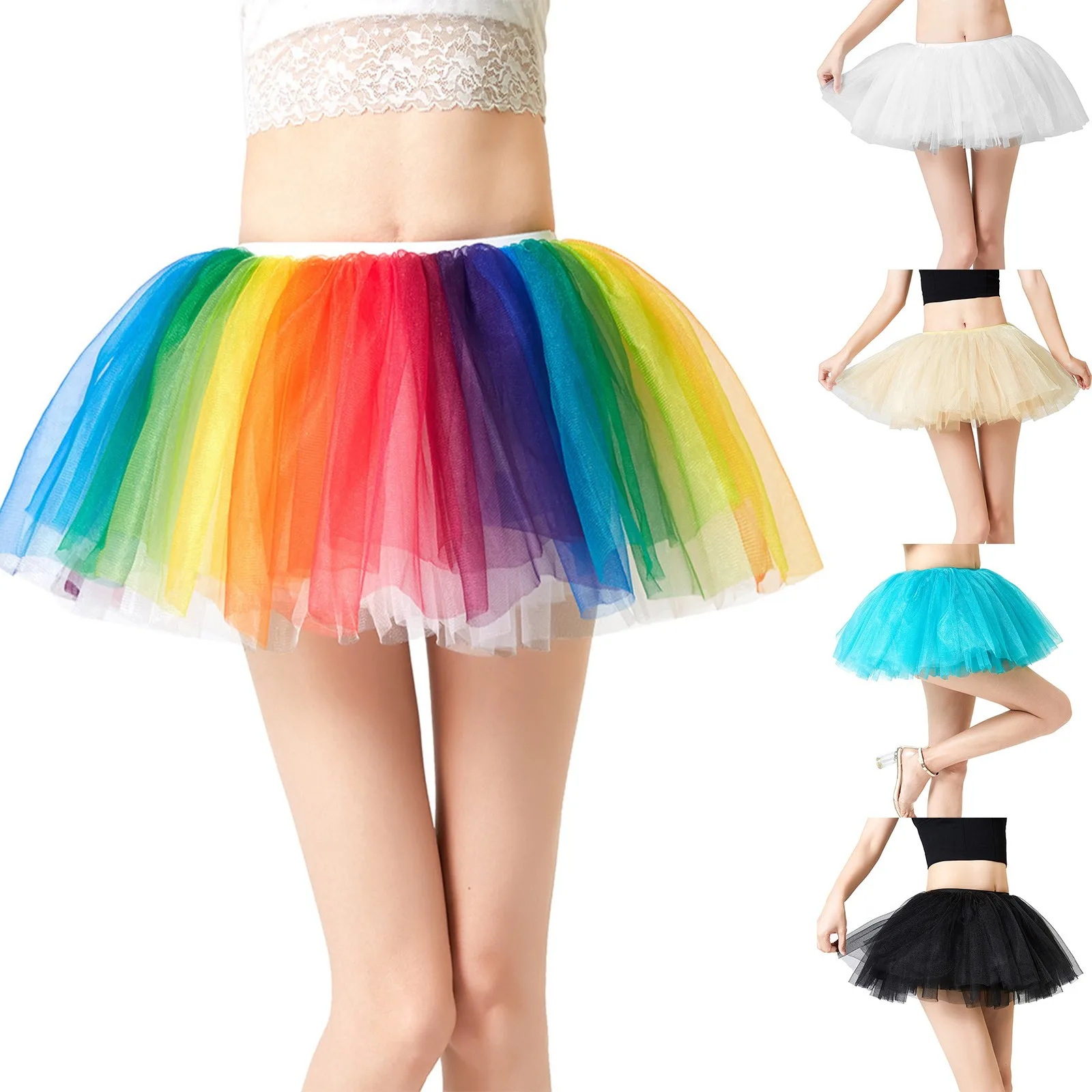 

Colorful Rainbow Tutu Skirts For Women Dance Cosplay Party Pleated Tutu Girl Dress Multi Layer Hawaiian Fluffy Tutu Dress Skirt