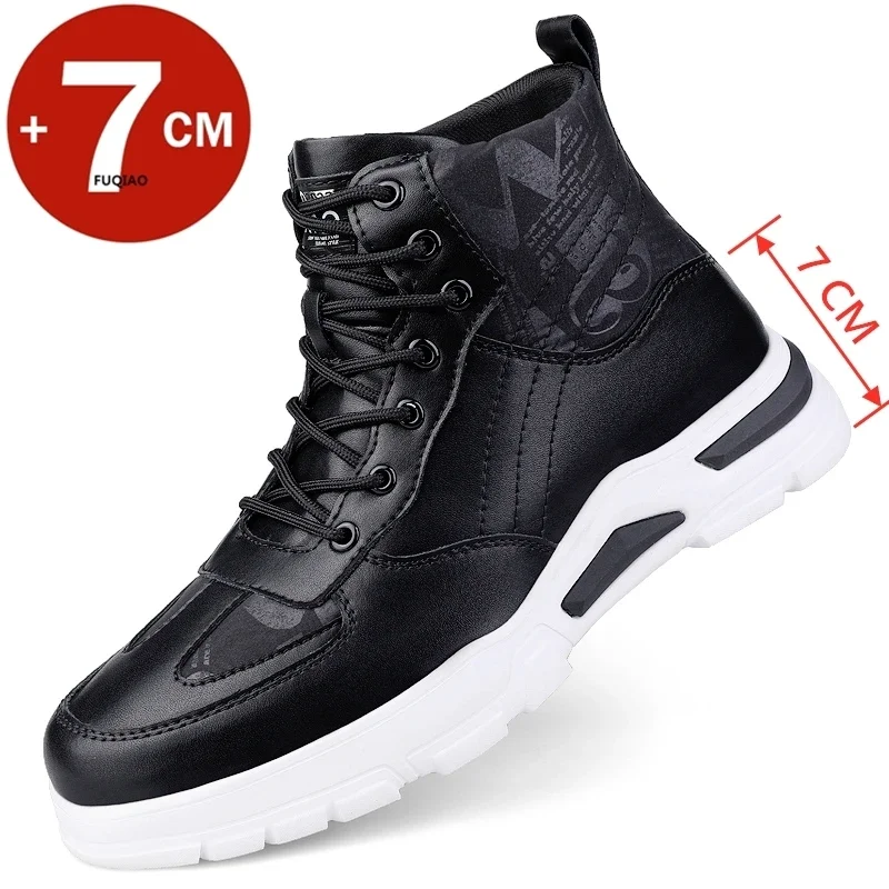 Men Elevator Boots Hidden Heels Genuine Leather Ankle Boots 7CM Invisible Height Increasing Shoes Men Casual Inner Increase Shoe