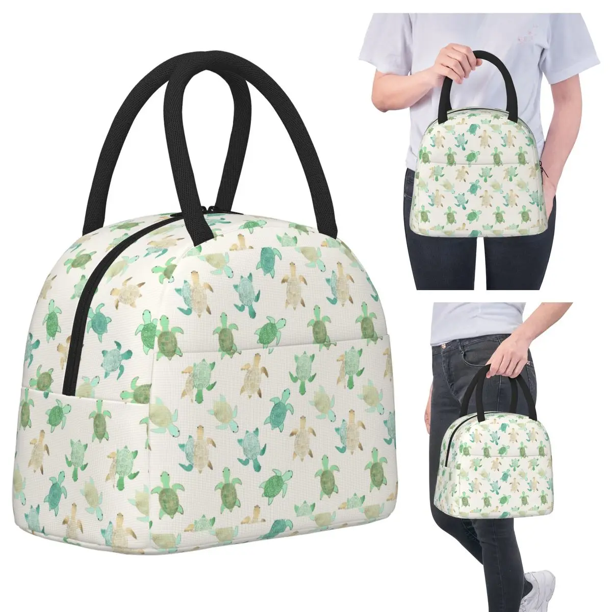

Gilded Jade & Mint Turtles Insulated Lunch Bag for Women Office Cooler Thermal Food Box Tote Portable Lunch Boxes Container