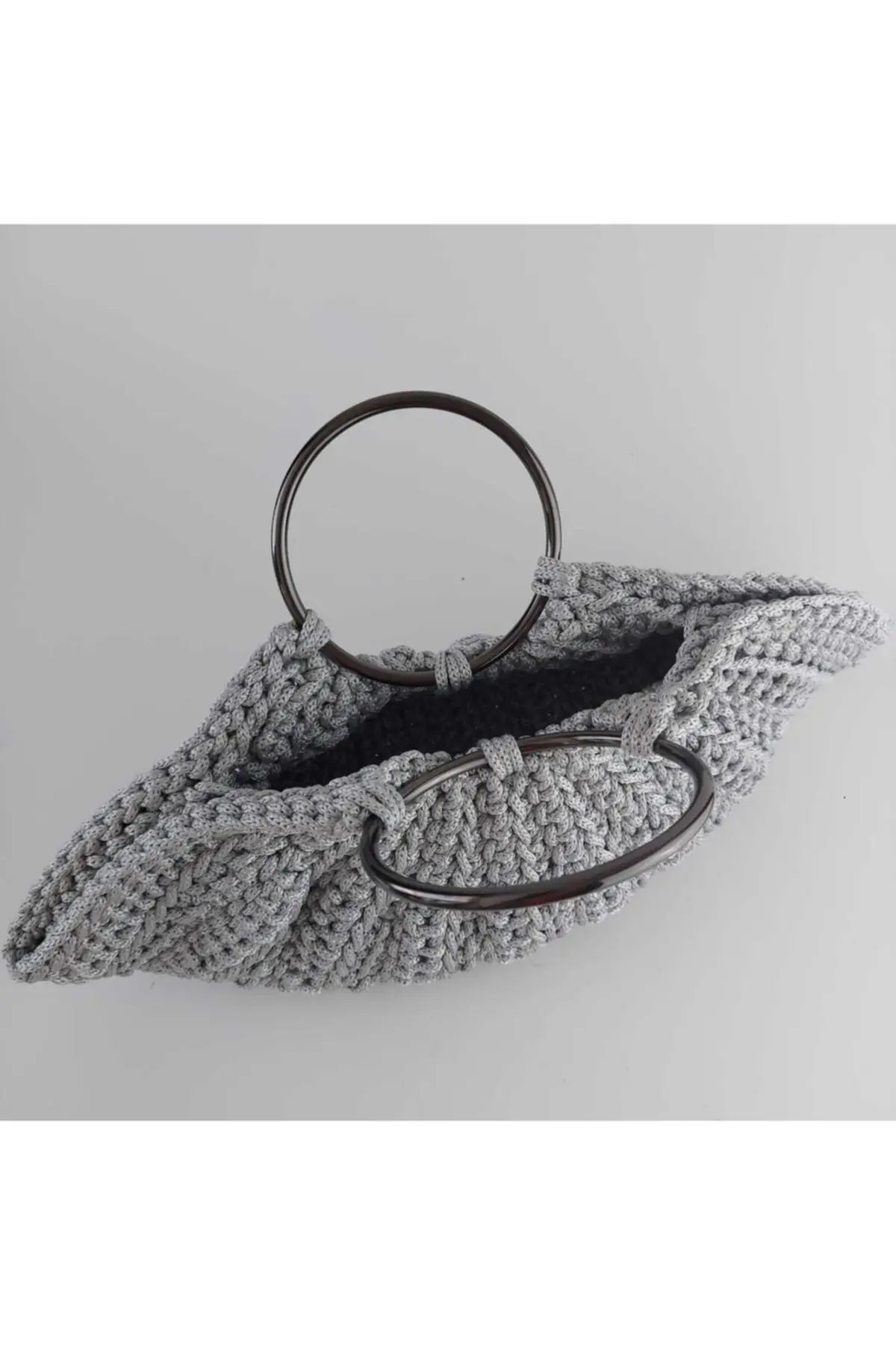 Uras Handmade Metallic Gray Crochet Hand Bag Women bag Shoulder Bag Handmade