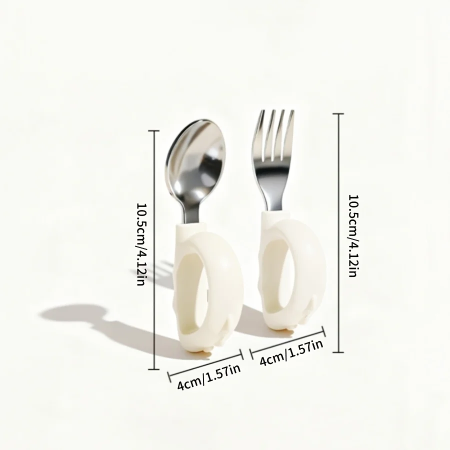 316L Stainless Steel Children's Fork and Spoon Set - Baby Short Handle Training Auxiliary Eating Fork and Spoon