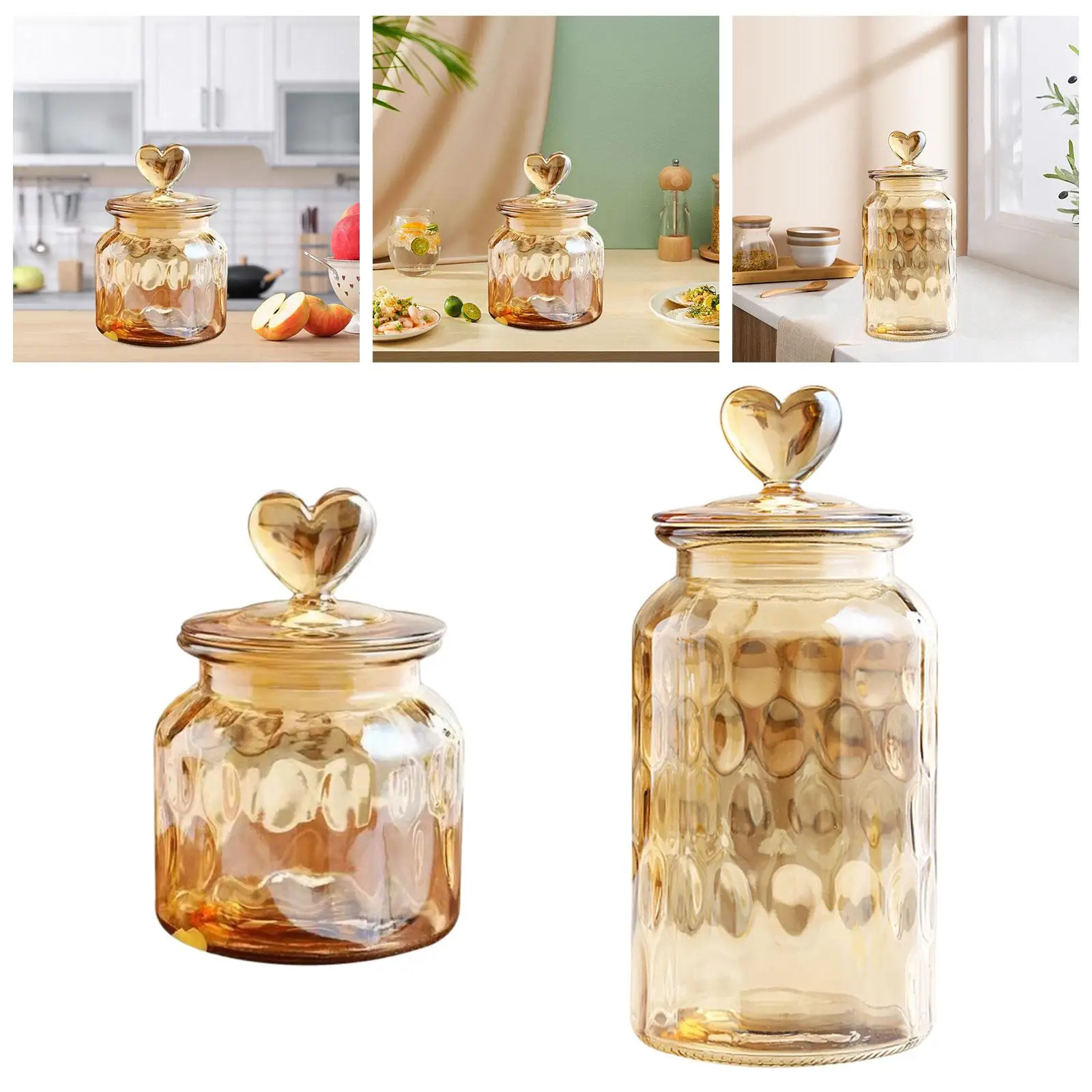 Airtight Food Jars with Lid Decorative Glass Jar Tea Canister Glass Canisters for Candy Snacks Coffee Beans Loose Tea Spice