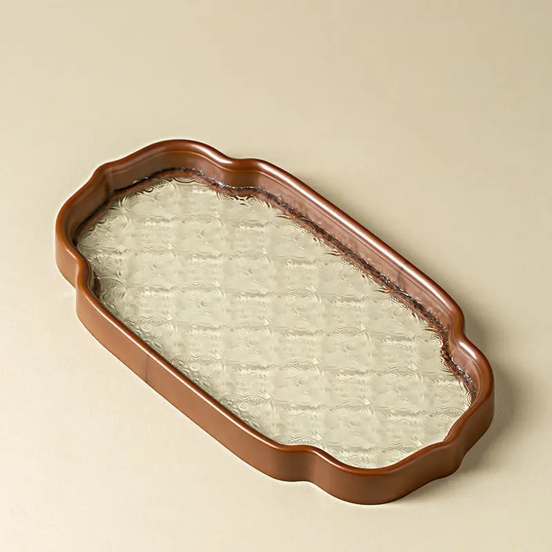 Tray Chinese Begonia Window Cutout Glass Tea Tray Vintage Household Mini Gongfu Tea Plate Tea Room Storage Teaware Serving Tray