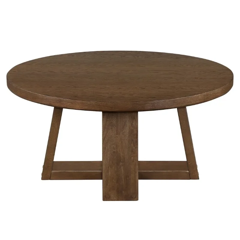 Coffee Table, Walnut Finish, Round,Sturdy construction,Easy assembly,blends seamlessly with any interior decor style