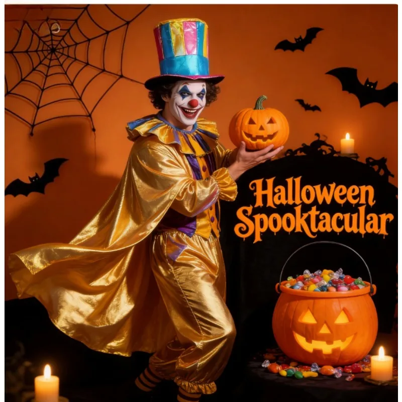 หมวกตัวตลกสีทองเหลือบรุ้ง สำหรับงานปาร์ตี้ฮาโลวีน คอสเพลย์ อุปกรณ์ประกอบฉากละครสัตว์ หมวกทรงสูงหลากสี สำหรับงานเทศกาล