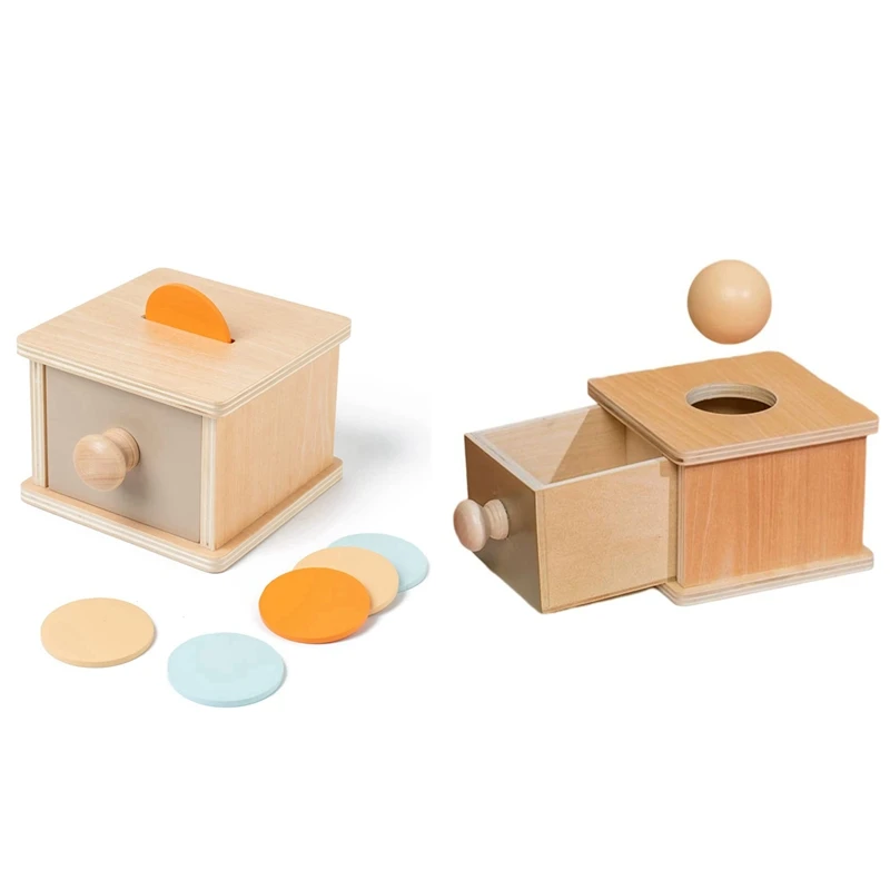 2PC Montessori Baby Toys Wooden Coin Ball Box Game Learning Early Education Preschool Training Teaching Kids Aids Toys