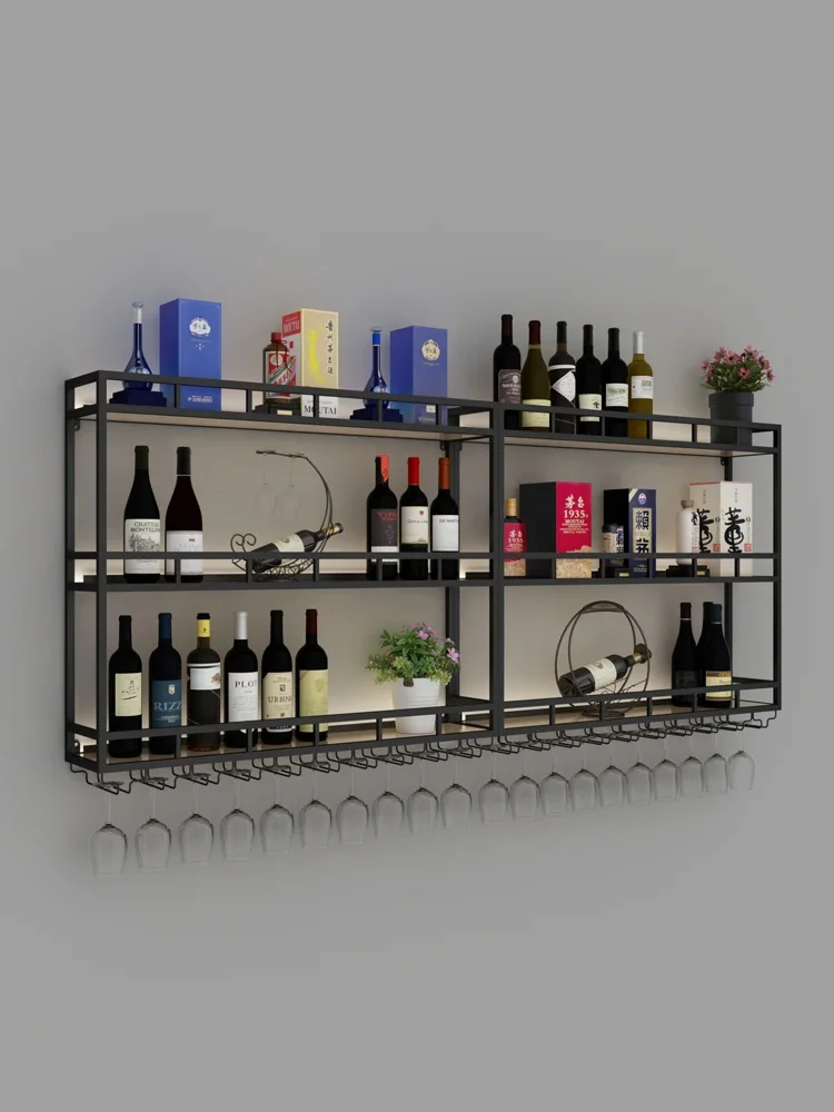 Bar iron art industrial style wine rack wall hanging decorations Light luxury high-end wine cabinet Wall small wine cabinet