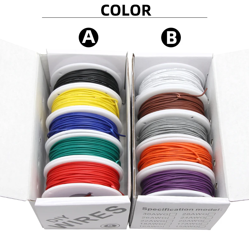 UL1007 PVC Tinned Pure Copper Cable Line Stranded Electrical Wire 30/28/26/24/22/20/18/16 AWG PCB Wire DIY（5 Colors Mix Kit）