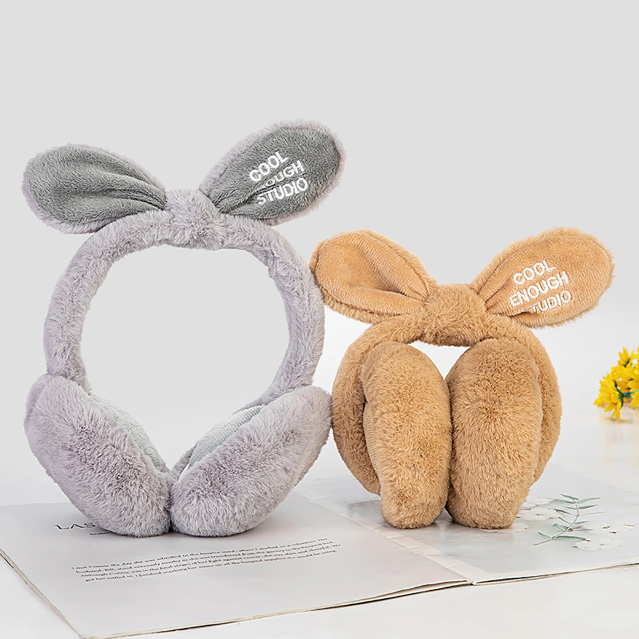 Cute Bow Foldable Earmuffs for Women Girls Winter Ear Protection Plush Ear Covers Kids Outdoor Ski Cycling Anti-freeze War Muffs