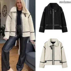 2024 Autumn New Women's Wear European and American Style Casual Fur One Piece Lamb Wool Contrast Color Plush Warm Jacket