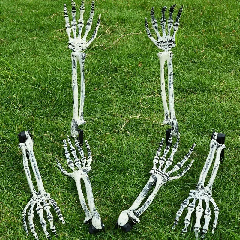 3-6 stücke Knochen Skelette Hof Boden Stakes Simulierte Geister Schädel Hand Requisiten Halloween Garten Outdoor Einsatz Party Dekoration – Detail 4