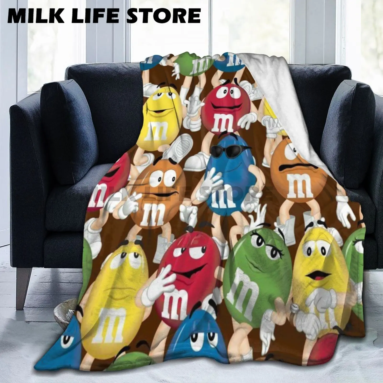 

Cartoon Chocolate 3D Plush M-M&M's Logo Blanket Home Warmth Sofa Bed Blanket Outdoor Portable Picnic Gift Blanket