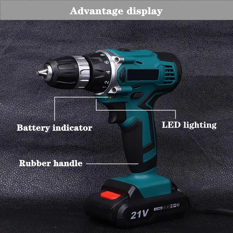 16.8/21V electric screwdriver With 2 battery home cordless electric screwdriver hand drill lithium battery power tools