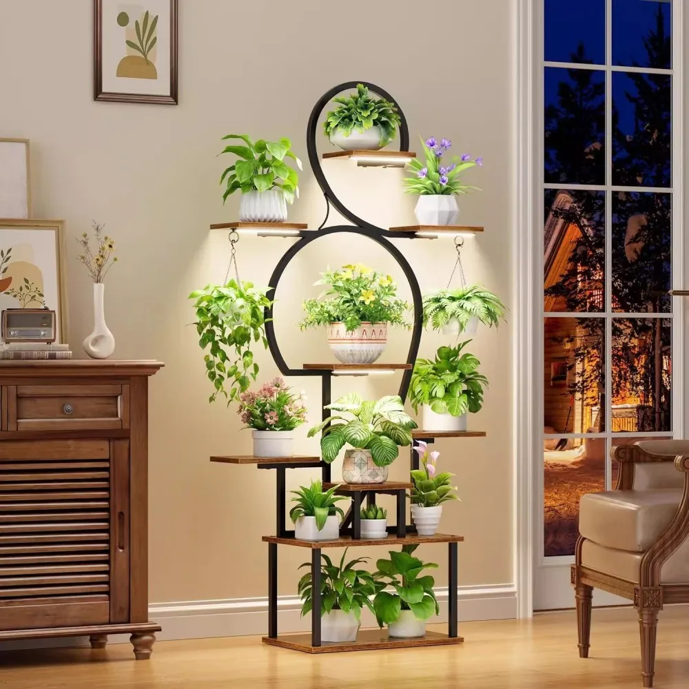 

9-Tier 63'' Tall Metal Plant Stand with Grow Light: Plants (Indoor, Balcony, Living Room)