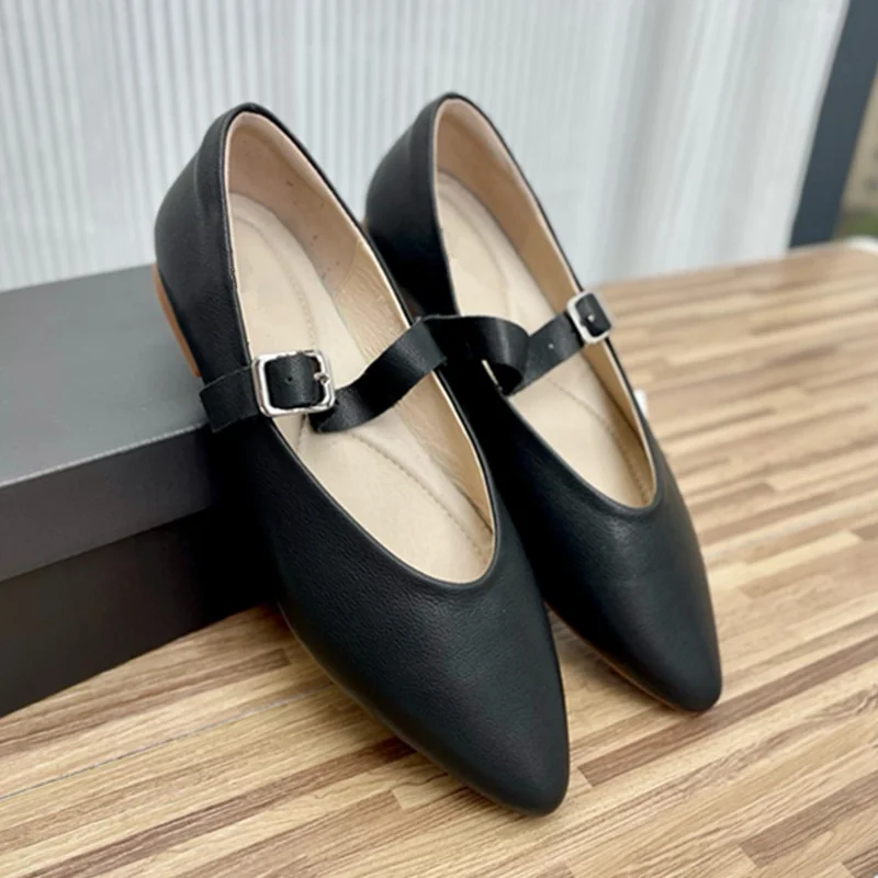 

Withered 2026Nordic Minimalist Women's Slip On Loafers Handmade Genuine Leather Shoes Retro Casual Pointed Toe Buckle Flat Shoes
