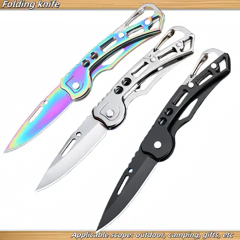 Bilashmart Convenient Stainless Steel Pocket Knife Mini Folding Knife Carry-on Defense Keychain Portable Pocket Knife Fruit Knife With rope