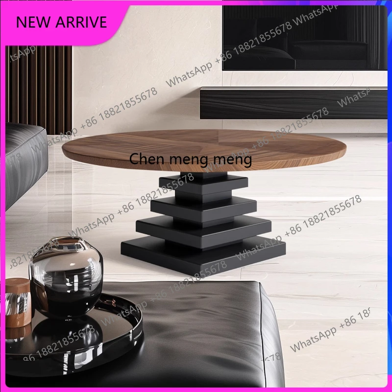 

Art creative round solid wood coffee table Italian minimalist living room household personalized tea table A