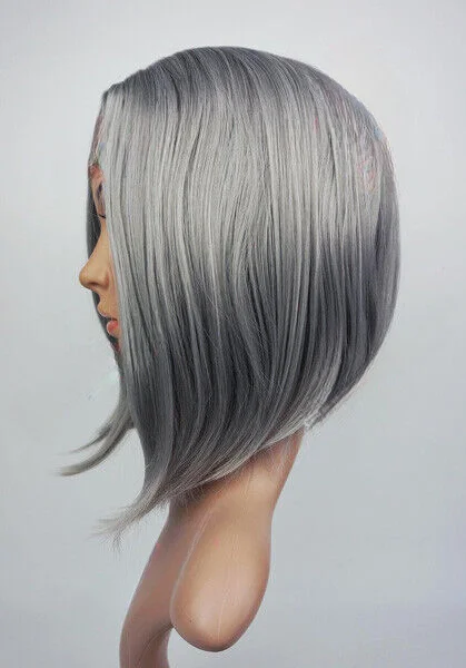 Silver Grey Mid Length Bob Ladies Wig Natural Look