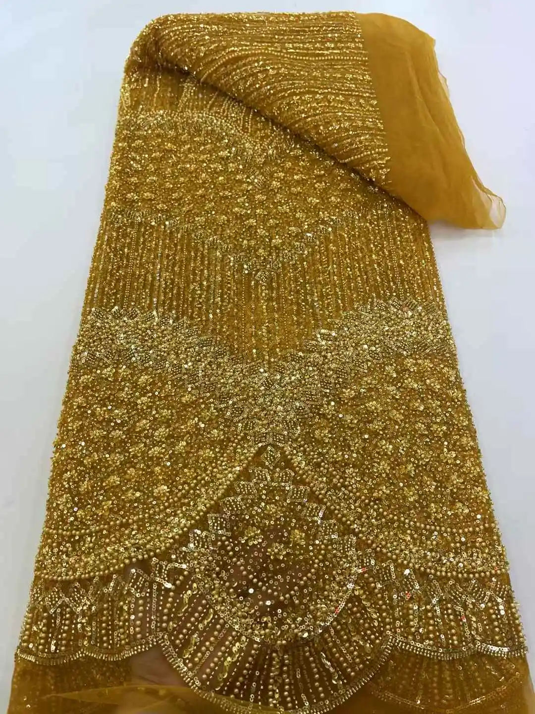 African Lace Fabric 2025 Sequins Beaded Embroidery Groom Nigerian Bridal High Quality French Tulle Lace Fabric For Wedding Party