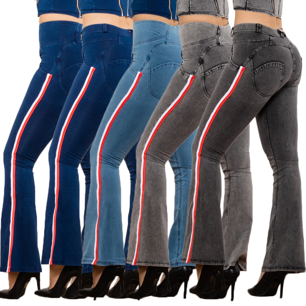 Shascullfites Melody Women's Skinny Jeans Push-Up Effect Sexy Lift Striped Flare Denim Pants