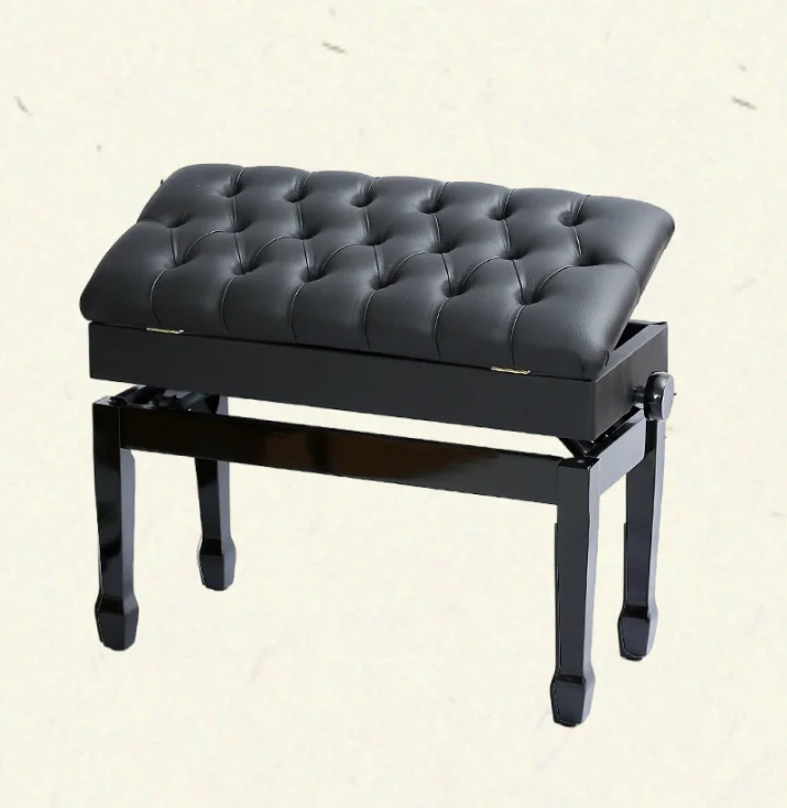 Double Piano Bench With Storage Box Adjustable Height Solid Wood