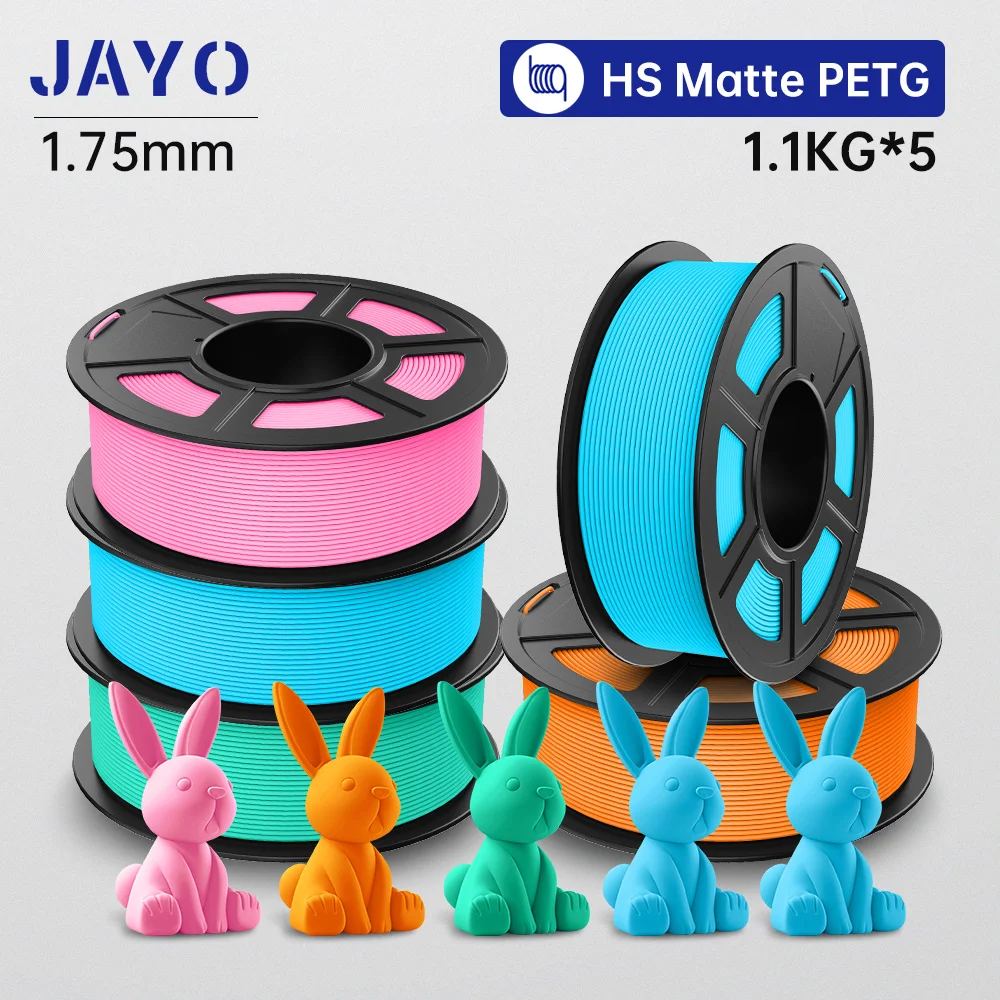 JAYO 5 Rolls 3D High Speed Matte PETG Filament 1.75mm 30mm/s - 600mm/s Print Range High Flow Speedy PETG 3D Printer Filament