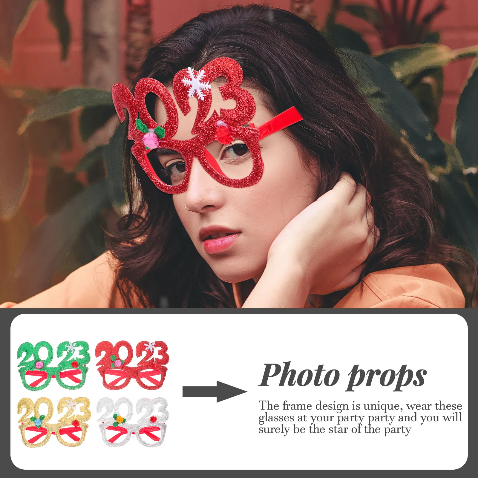 

4 Pcs New Year's Glasses Props Christmas Decoration Photo Booth Eve Number Eyeglasse Plastic Novelty Miss Years