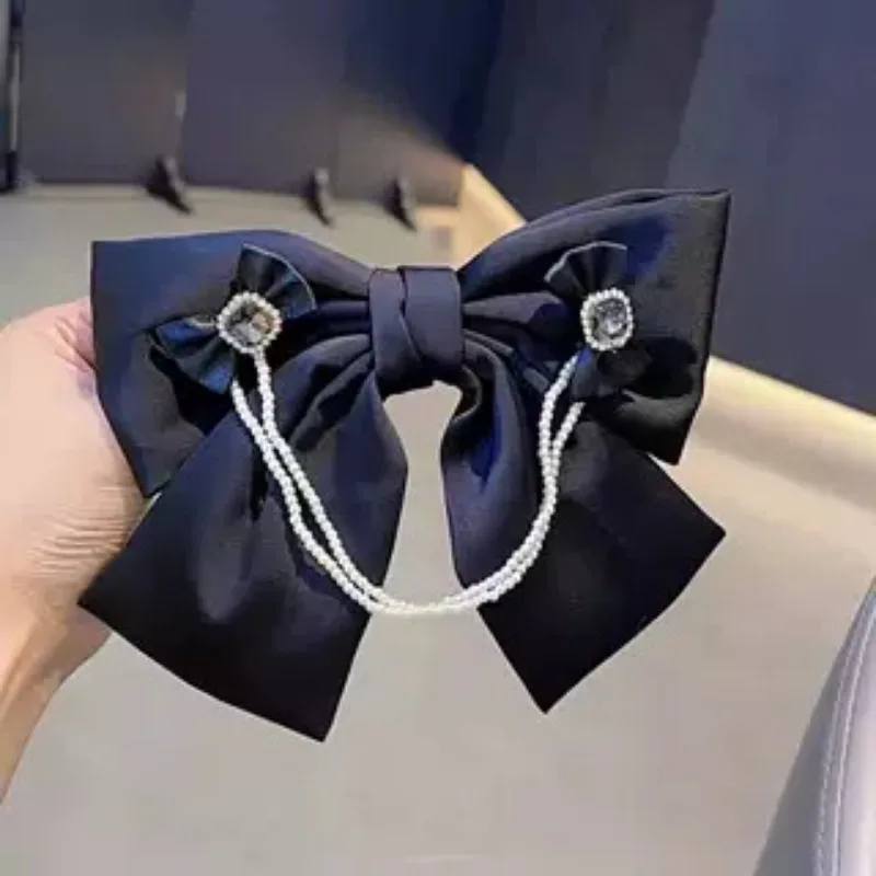 Korean Fashion Ribbon Bow Hair Clips Pearl Tassel Spring Clip Temperament Hairpins Headpiece Hair Accessories for Women image 4