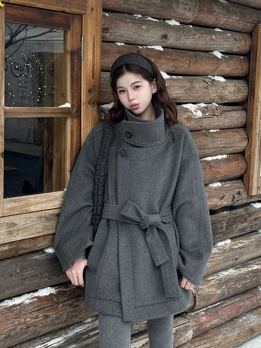 

Женское шерстяное пальто утепленное, зимнее, новое, в корейском стиле, свободного кроя, маленького размера, прямое, с длинными рукавами, однотонное