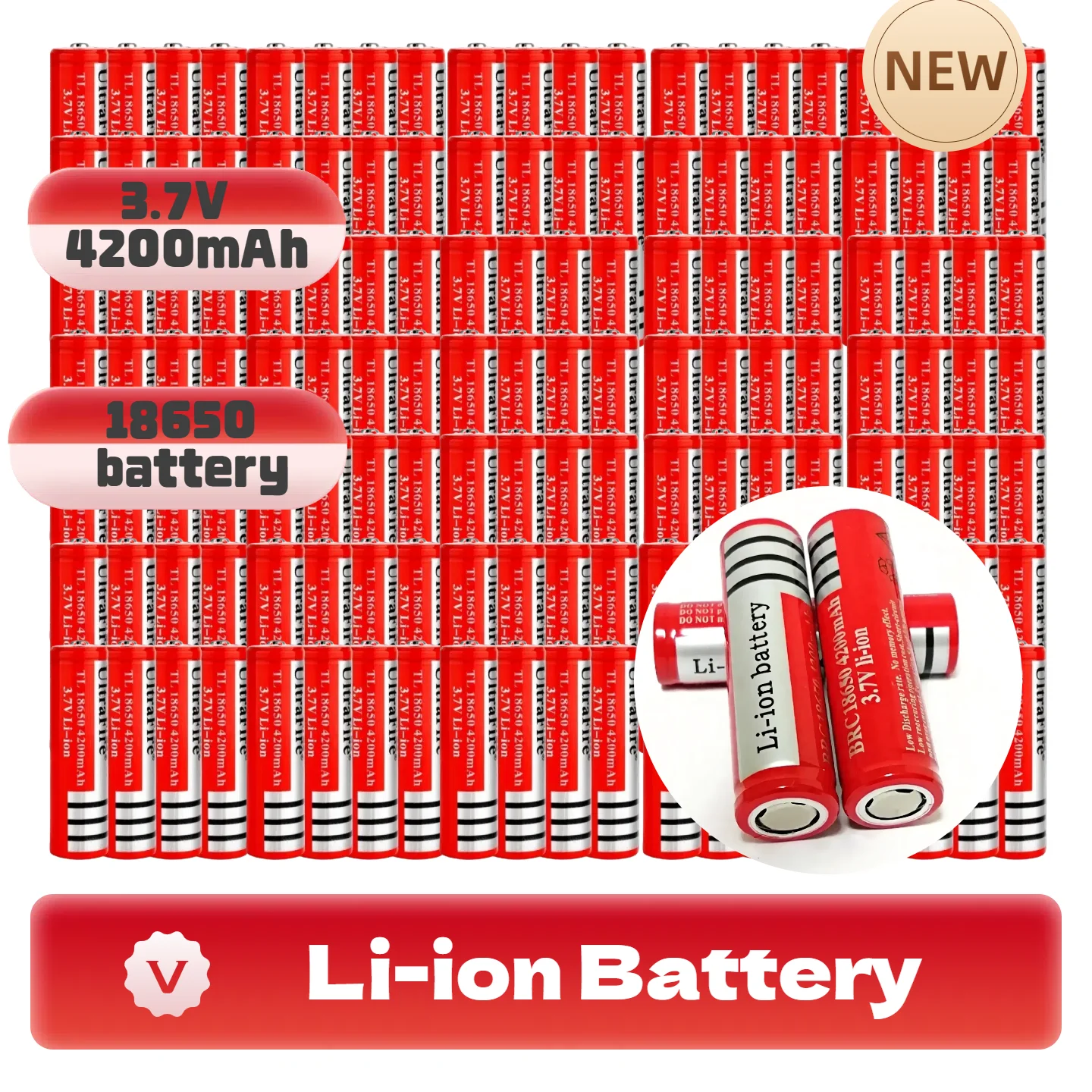 

New 18650 rechargeable lithium-ion battery 3.7V 4200mAh suitable for LED flashlights, headlights, laser lights
