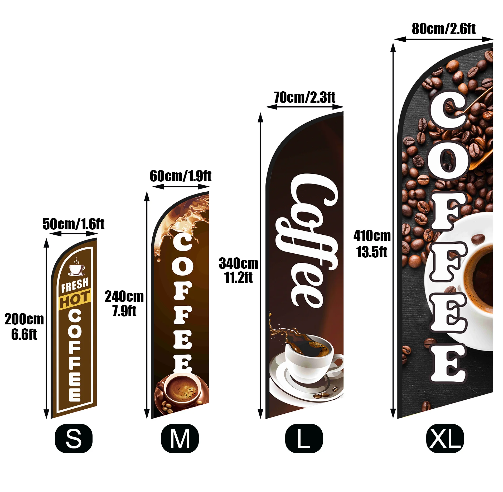 Fresh Hot Coffee Feather Flag 8FT Coffee Shop Cafe Bar Open Sale Bakery Cafeteria Restaurant Advertising Swooper Flag Banners