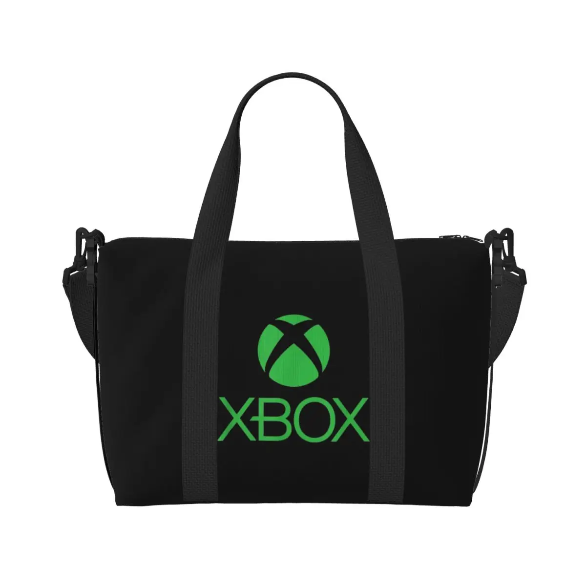 Custom Green Xbox Logo Beach Tote Bag for Women Video Game Gamer Large Compartment Gym Beach Travel Bags