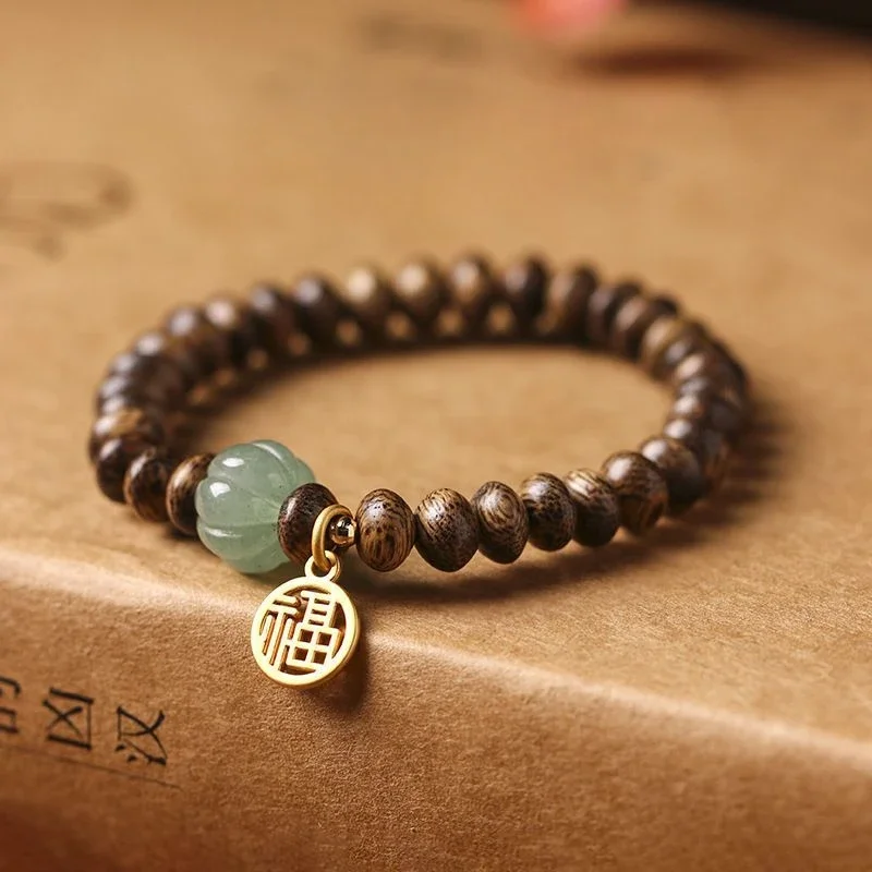 Natural agarwood single loop bracelet with multiple styles of abacus beads mixed with jade and auspicious prayer beads