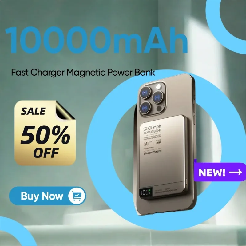 

New 10000mAh Alloy Fast Charger Magnetic Power Bank with Battery Powerbank Wireless Phone Charger for Magsafe IPhone