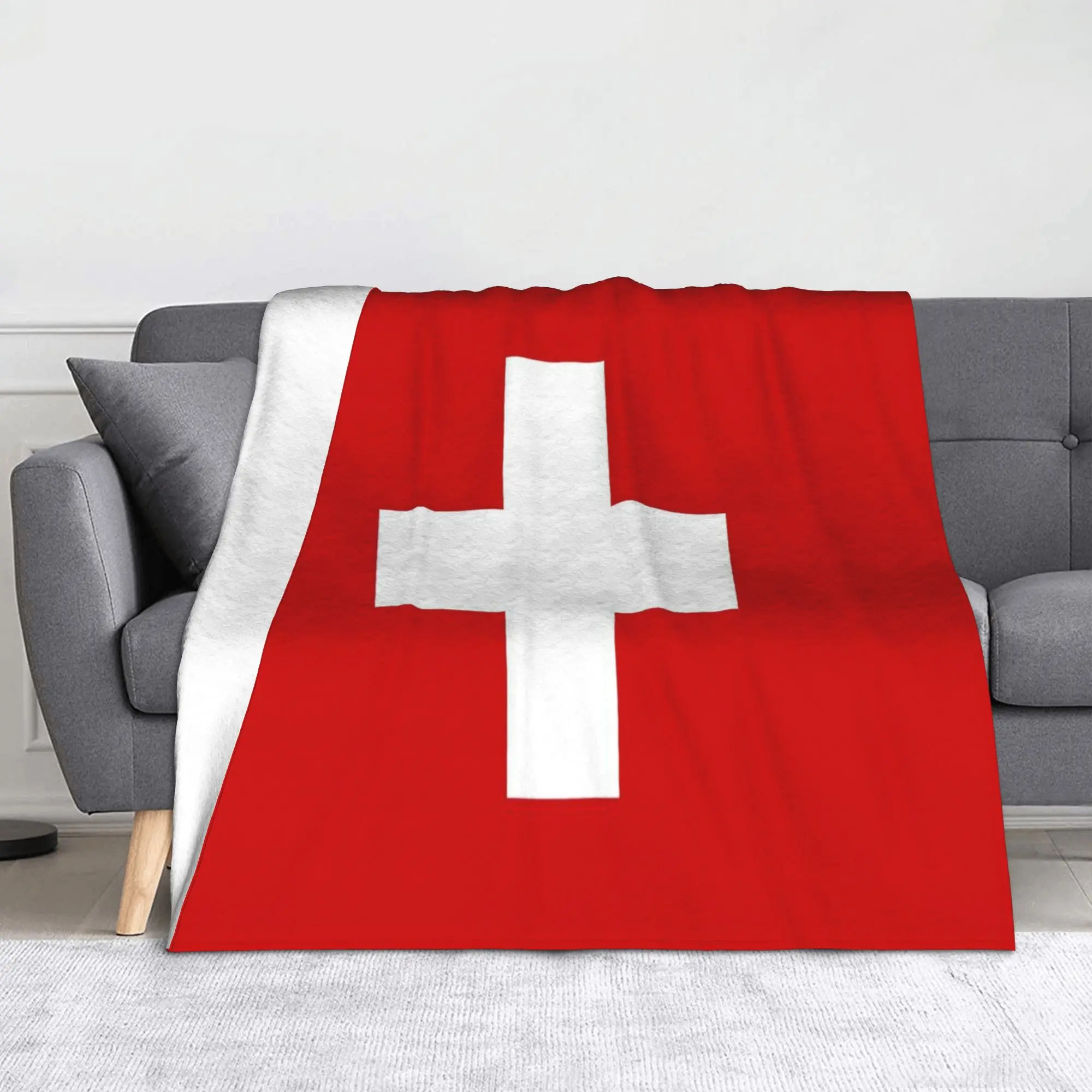 Super Soft Swiss Flag Switzerland Swiss National Pride Throw Blanket Premium Fleece Flannel Bed Blanket Cozy Fluffy Blankets
