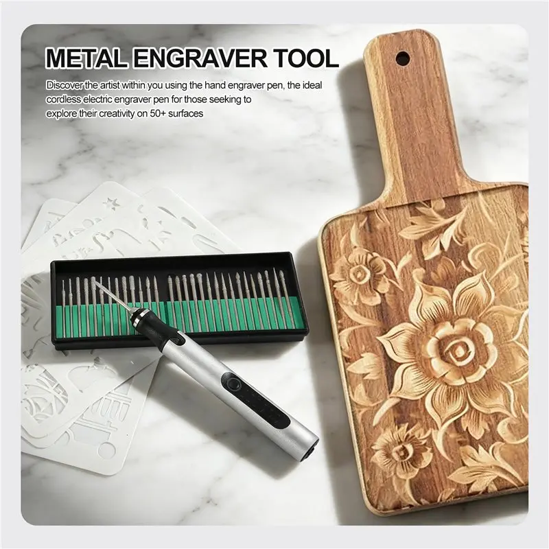 [NEWA64Z!】 DIY Engraving Pen For Artists - Rechargeable Tool For 50+ Surfaces, 30 Bits & Comprehensive Mastery Guide