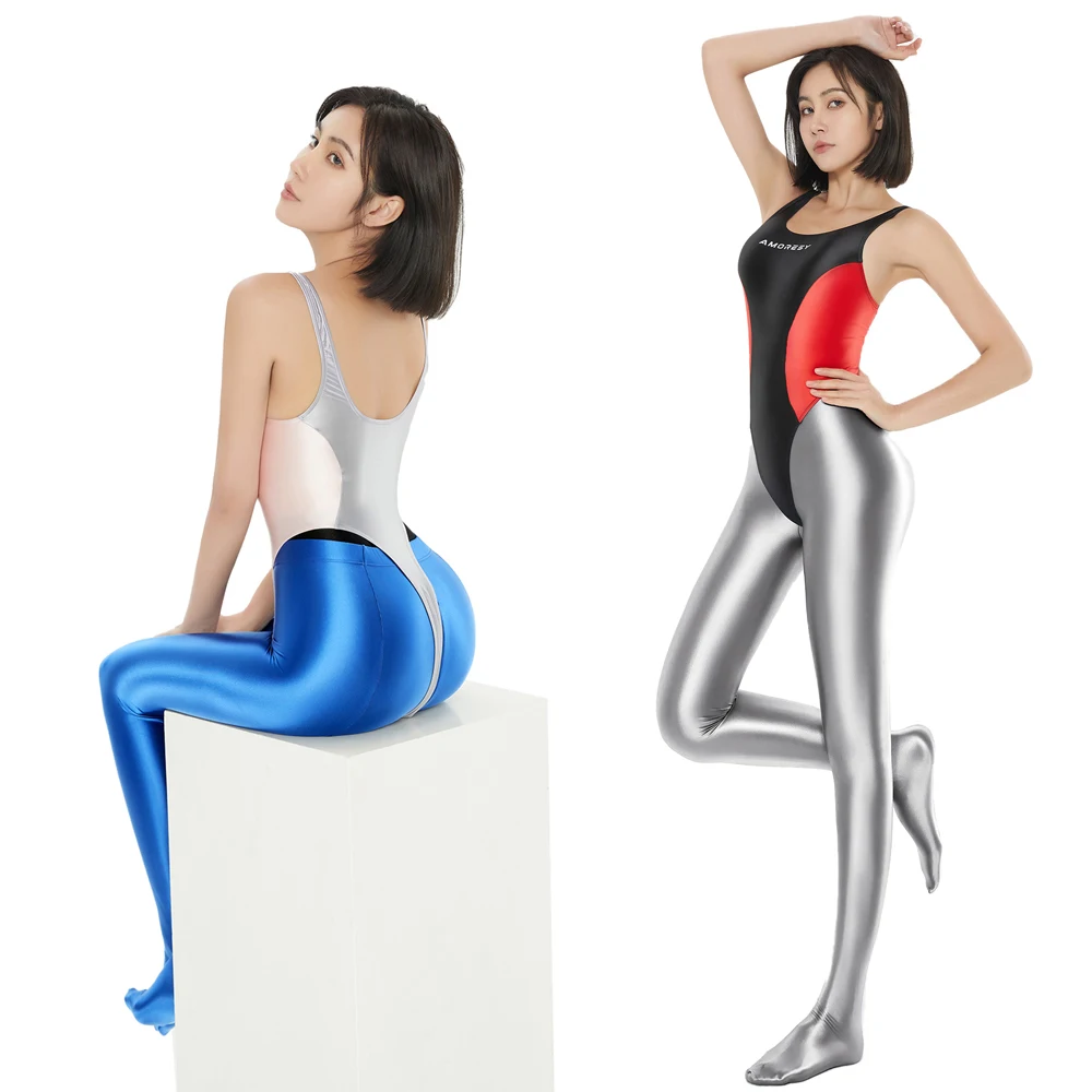 High Elastic Luster Shiny Glossy Yoga Sleeveless Sexy Hot Spring Vacation Leotard High Cut Athletic T Back One Piece Swimwear