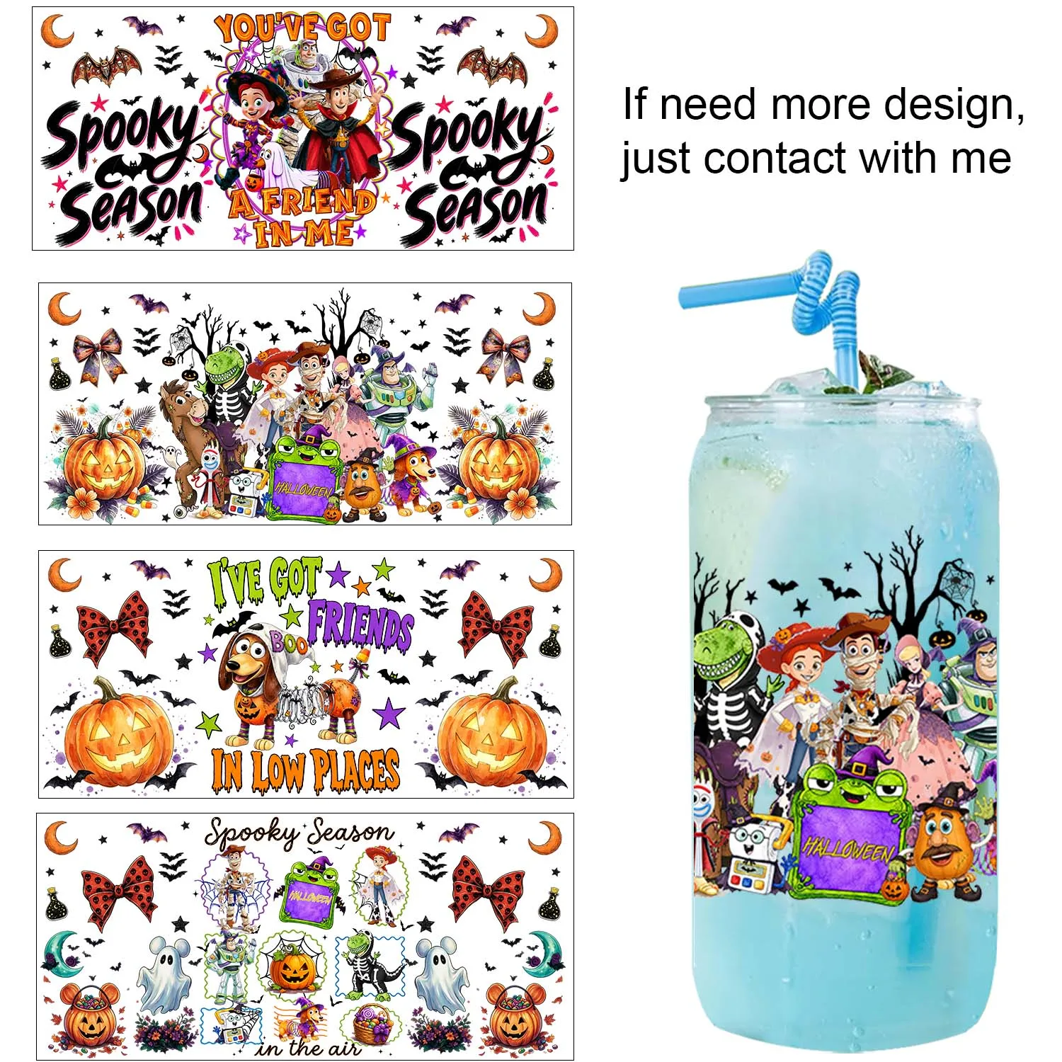 Halloween Spooky Season Theme Uvdtf Sticker waterproof DIY Decals 3D transfers uvdtf tumbler stickers 16oz uv dtf cup wraps