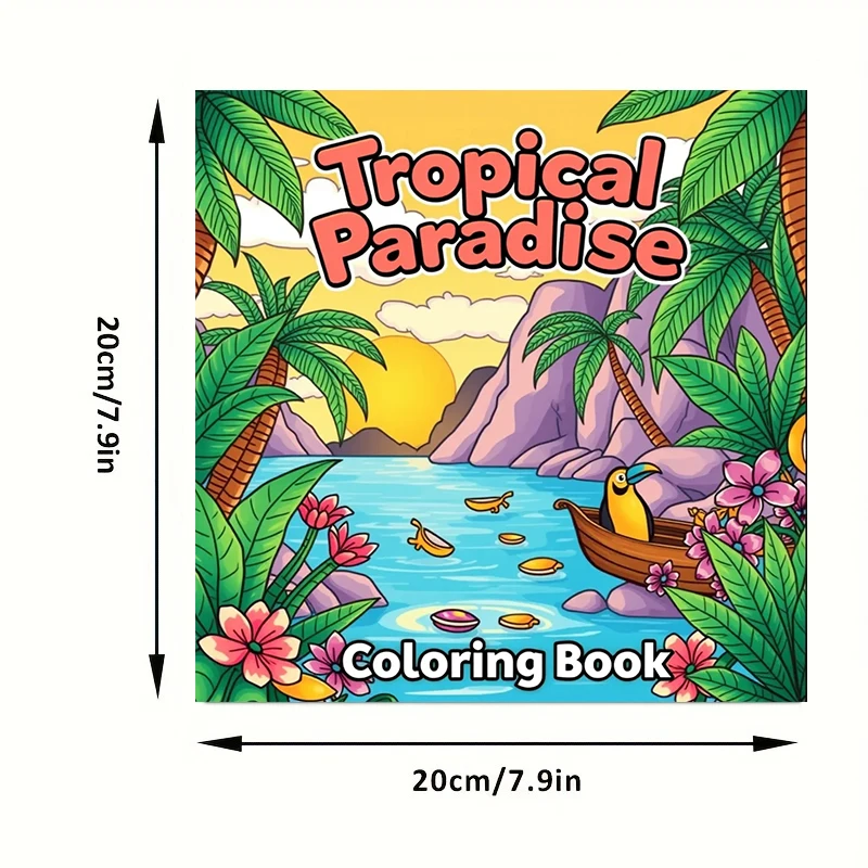 28 Pages Original Tropical Paradise Coloring Book for Adult | Colouring Book, Drawing Supplies for Christmas, Thanksgiving
