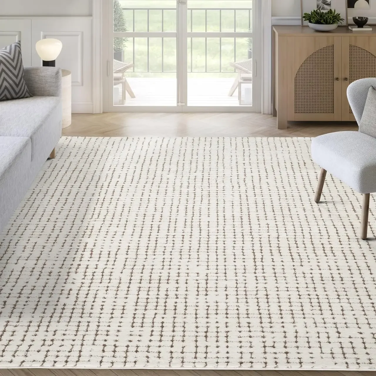 5'3' X 7'6' Area Rug with Crosshatch Pattern – Non-Shedding, Easy to Clean, Pet & Child Friendly for Living Room, Bedroom, Office