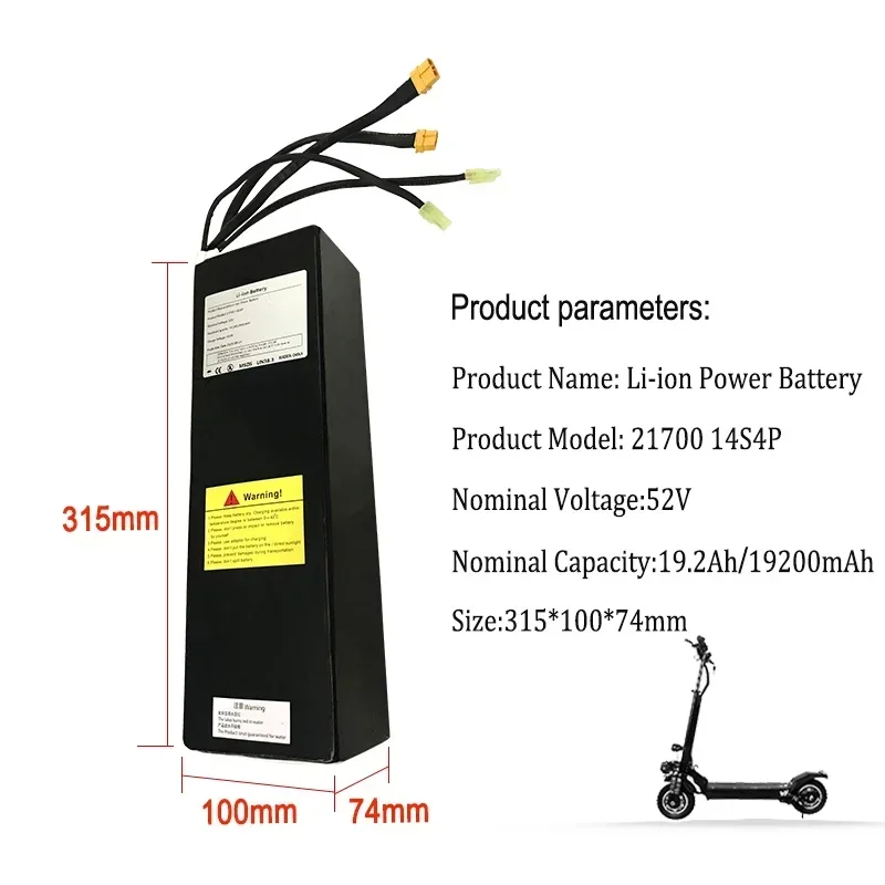 

100% New 21700 14S4P 52V 19.2Ah Lithium-ion Battery Pack 19200mAh Dual Port Fast Charging ,Suitable for Dual Drive Scooters
