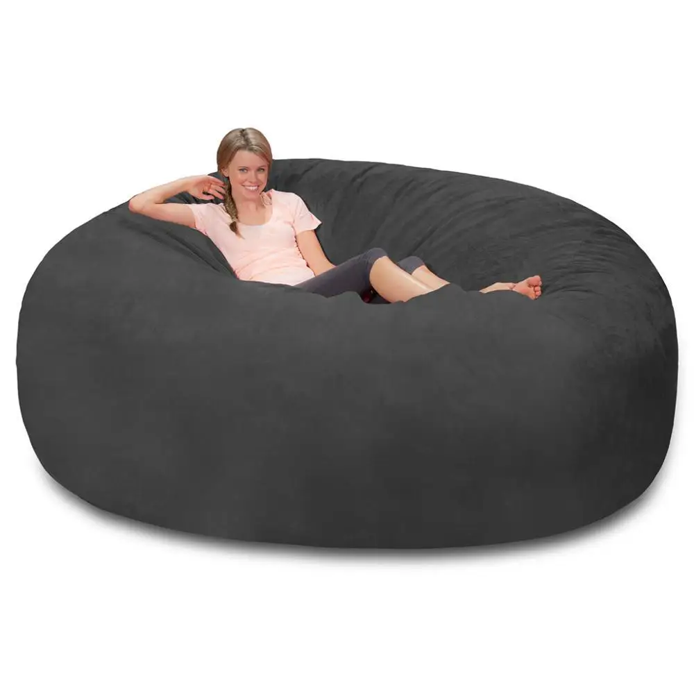 

Unfilled 180X90cm Suede Lazy Sofa 7ft Suede Bean Bag Cover Living Room Large Round Soft Fluffy Artificial Leather Bean Bag