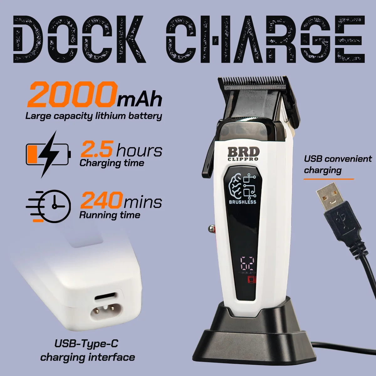BRDCLIP Magnetic cover Professional Hair Clipper Brushless Motor Hair Trimmer Barber Fade Blade Base Charger Cutting Tool