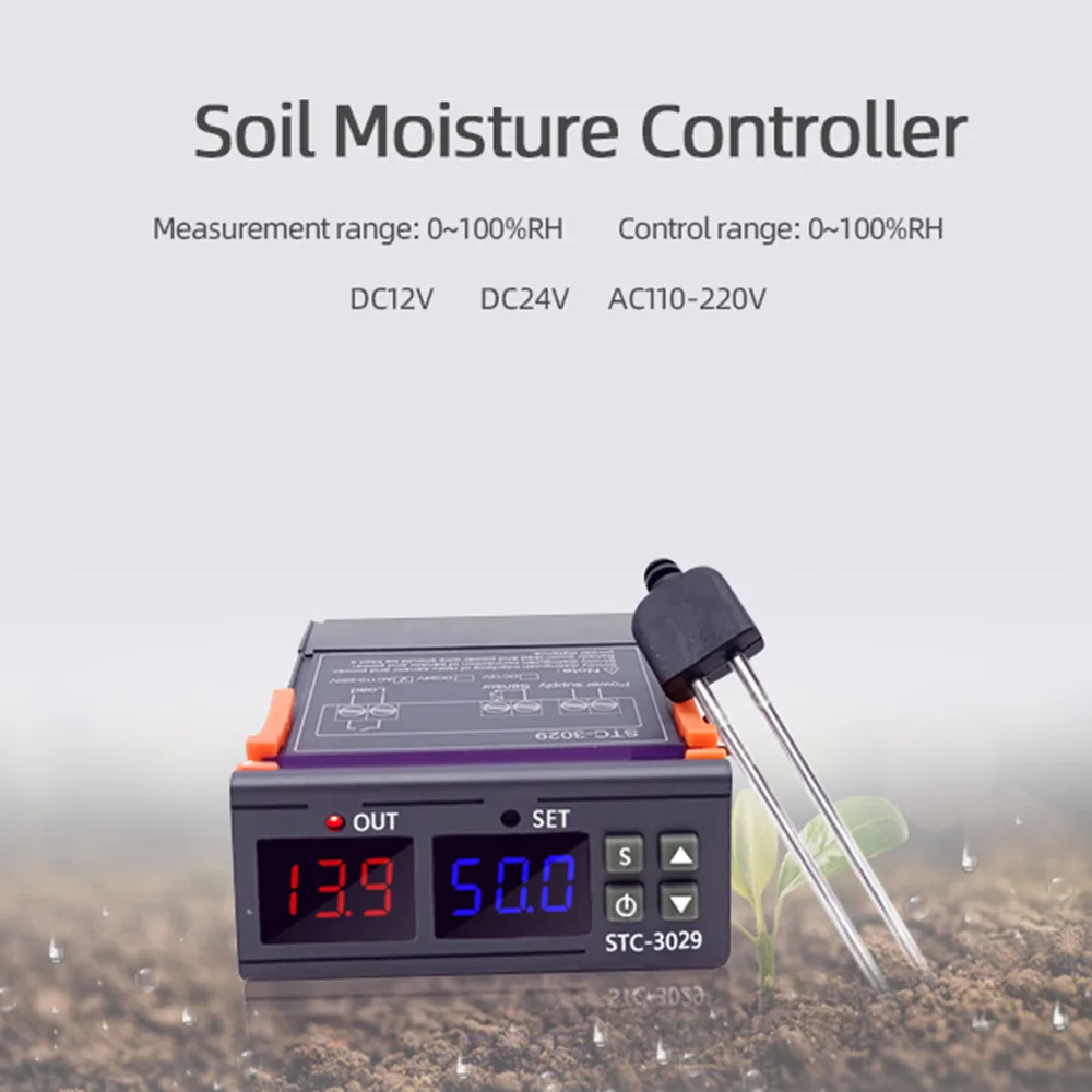 STC-3029/STC-3030 DC 12V 24V AC 220V Dual Digital Humidity Control Hygrometer Incubator Controller Soil Moisture Detector